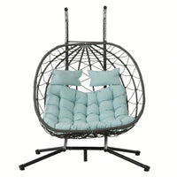 2 Person Wicker Egg Chair With Stand For Indoor Outdoor Use Swing Chair For Patio Balcony Living Room Bedroom