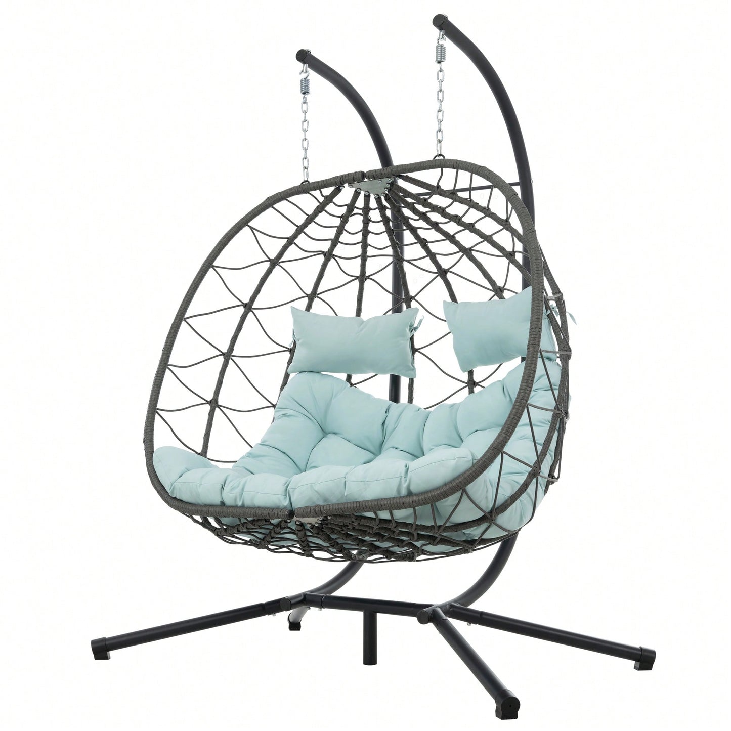 2 Person Wicker Egg Chair With Stand For Indoor Outdoor Use Swing Chair For Patio Balcony Living Room Bedroom