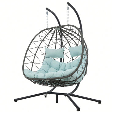 2 Person Wicker Egg Chair With Stand For Indoor Outdoor Use Swing Chair For Patio Balcony Living Room Bedroom