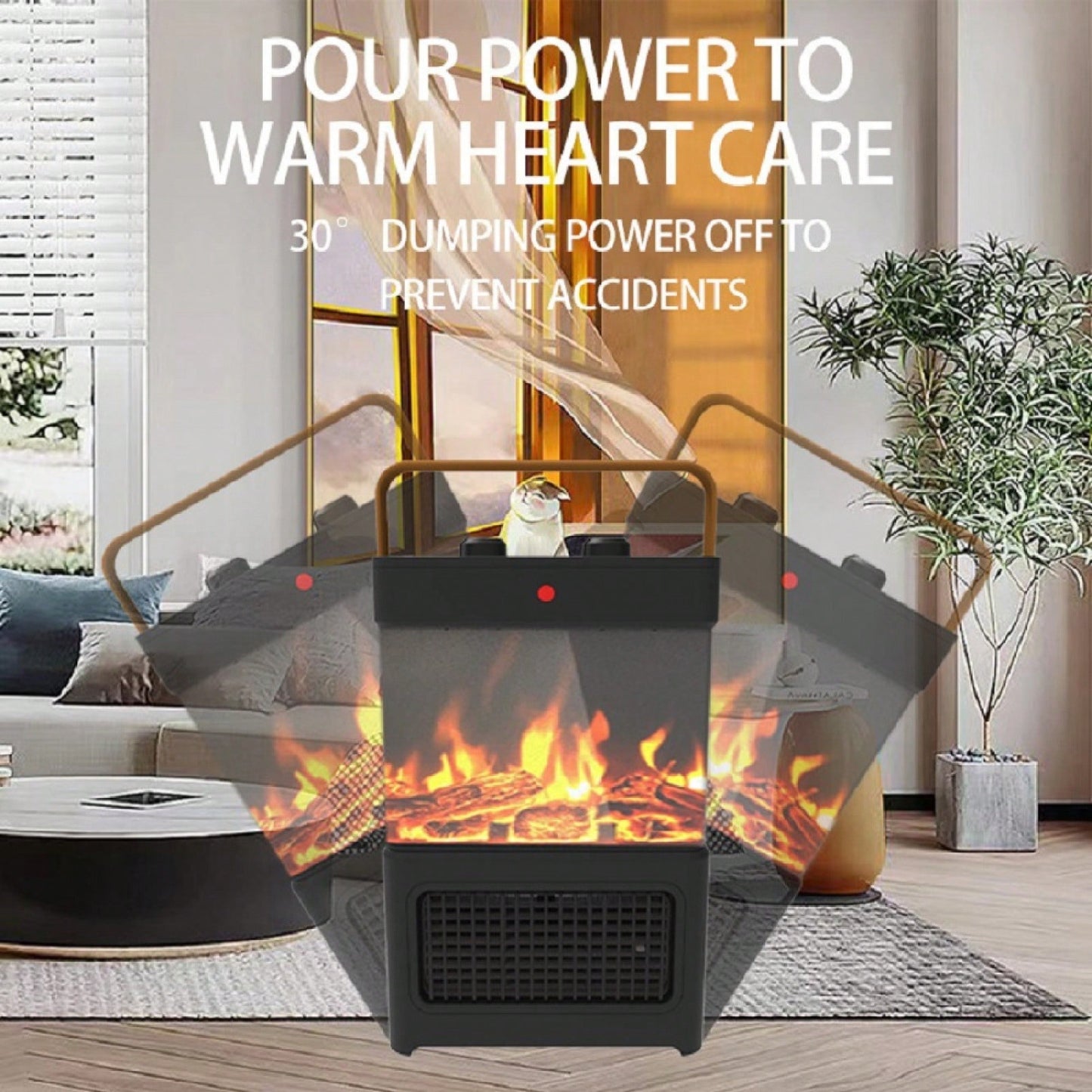 1500W Indoor Electric Fireplace Heater With 3D LED Flame Double Safety Protection Portable Space Heater For Home Office And Holiday Decor