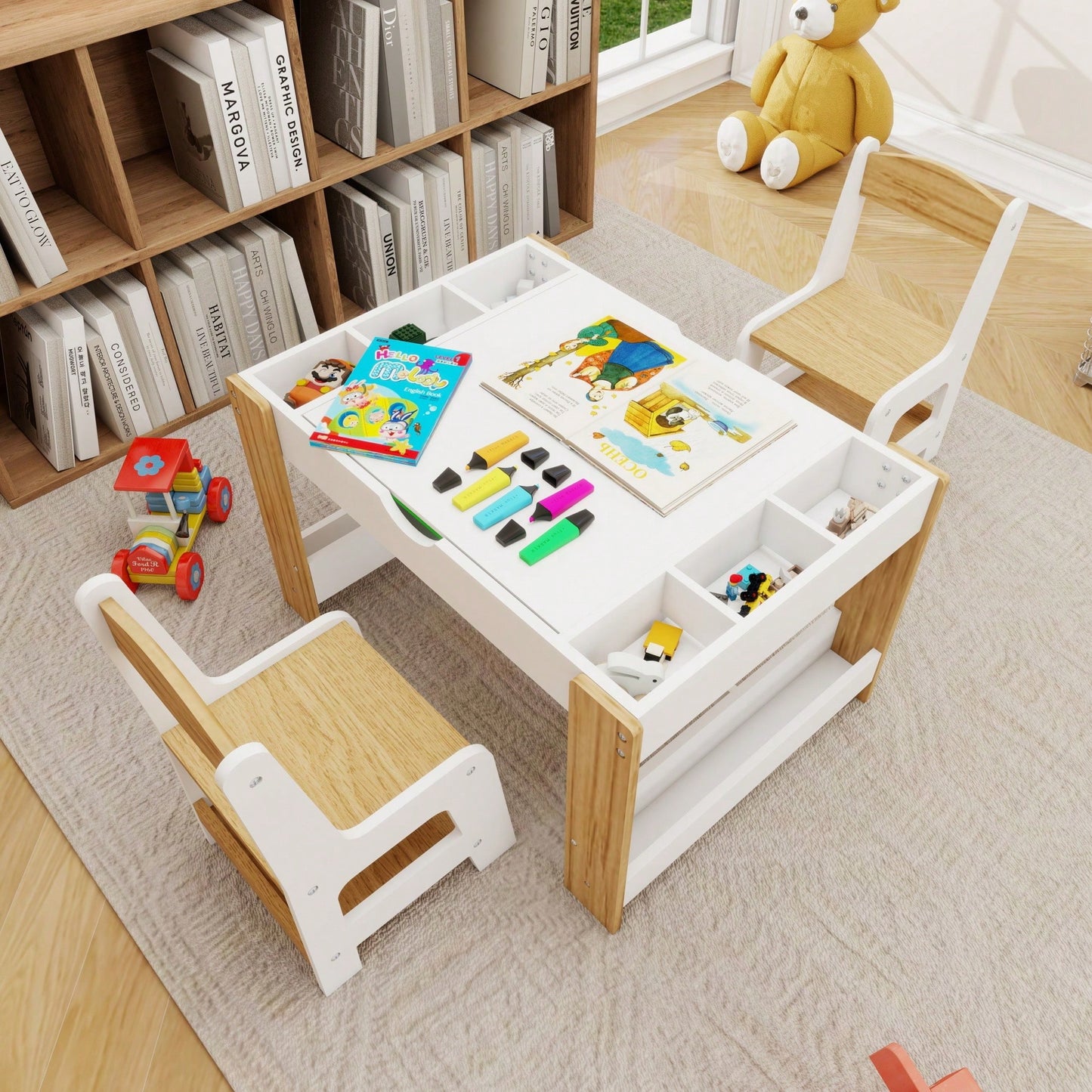 Kids Activity Table And Chair Set With Storage Compartments For Building Blocks And Learning Games