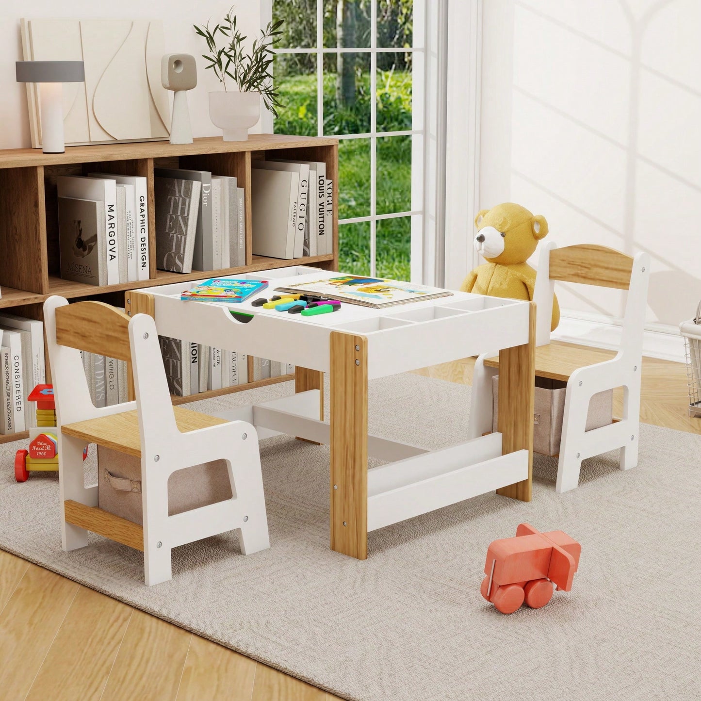 Kids Activity Table And Chair Set With Storage Compartments For Building Blocks And Learning Games