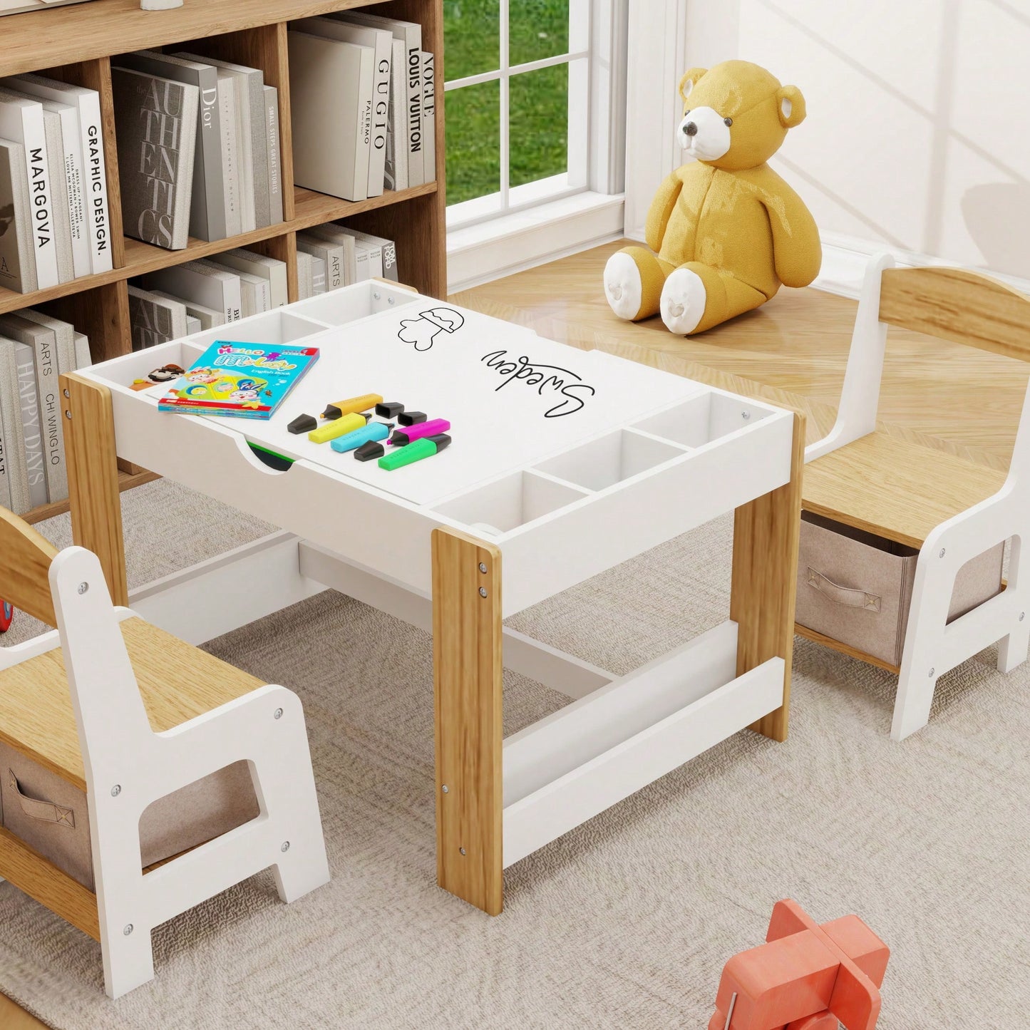 Kids Activity Table And Chair Set With Storage Compartments For Building Blocks And Learning Games