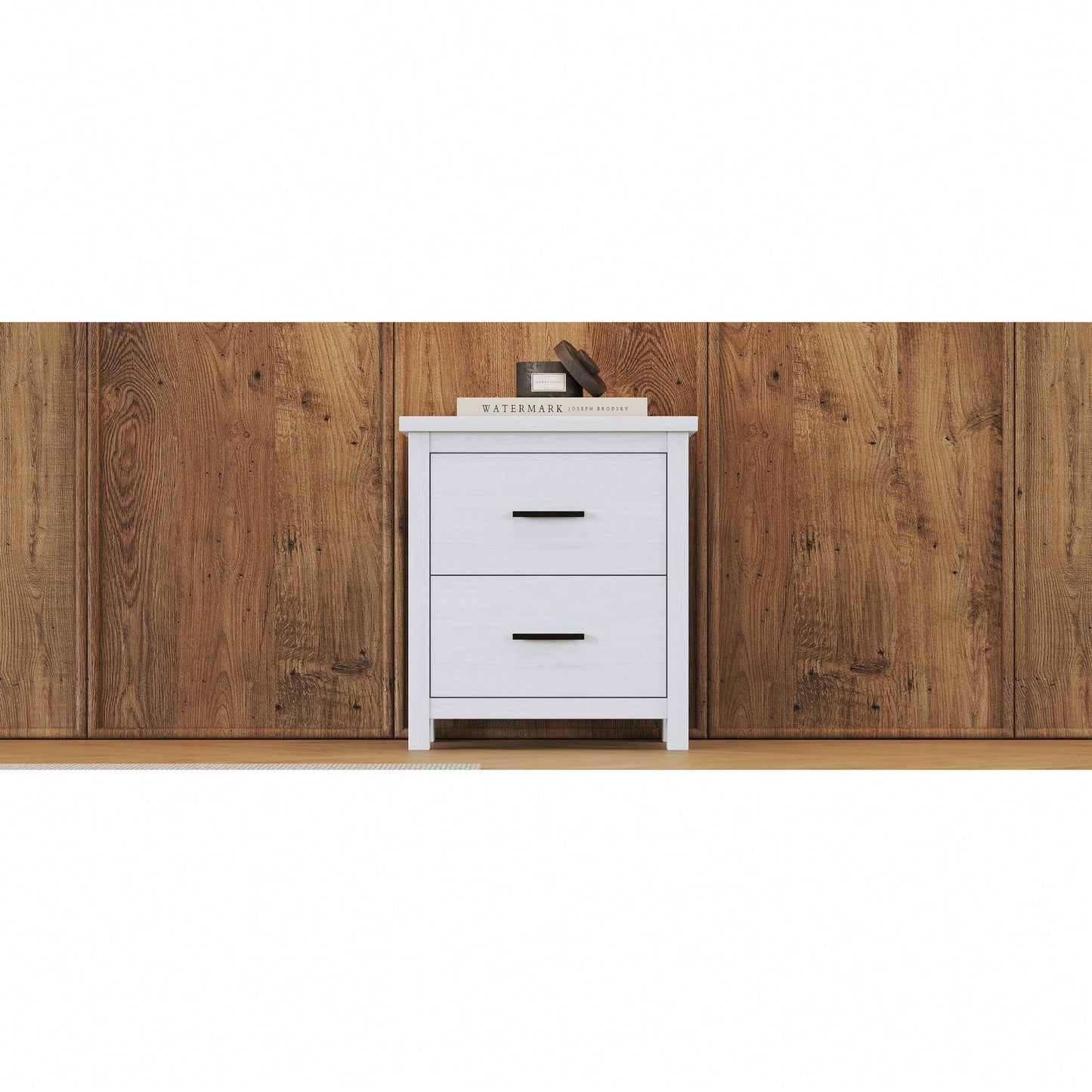 Elegant White Two Drawer Nightstand With Ample Storage Space For Bedroom