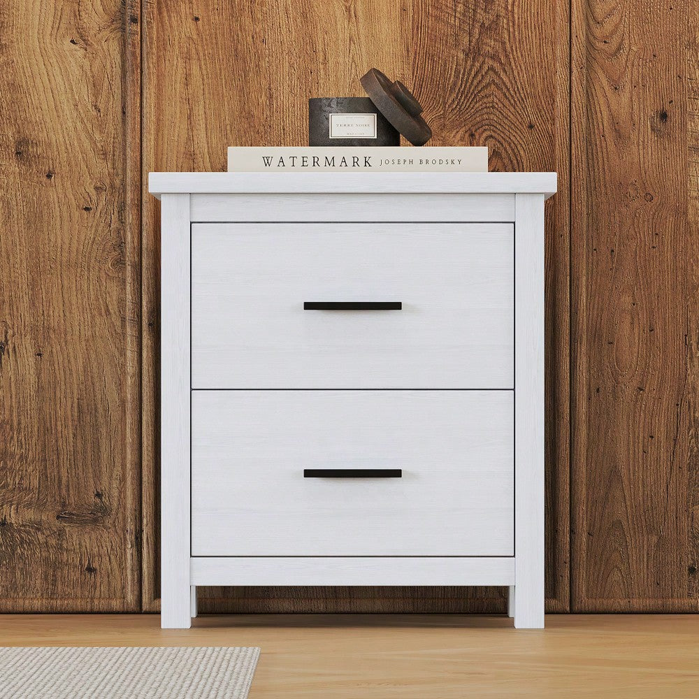 Elegant White Two Drawer Nightstand With Ample Storage Space For Bedroom