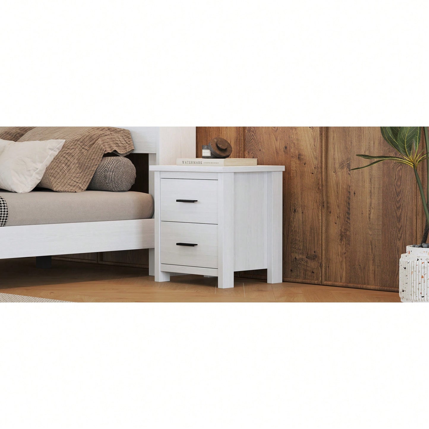 Elegant White Two Drawer Nightstand With Ample Storage Space For Bedroom