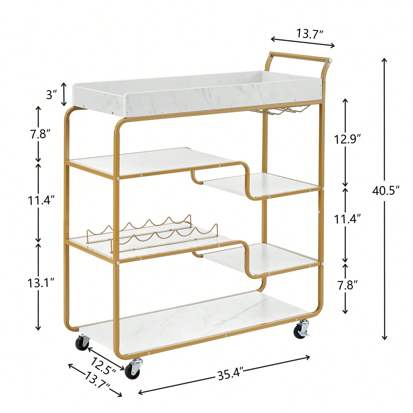 6-Tier Retro Style Bar Cart With Wine Rack And Glass Holder, Rolling Beverage Trolley For Kitchen And Living Room