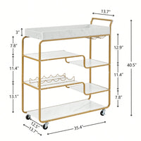 6-Tier Retro Style Bar Cart With Wine Rack And Glass Holder, Rolling Beverage Trolley For Kitchen And Living Room