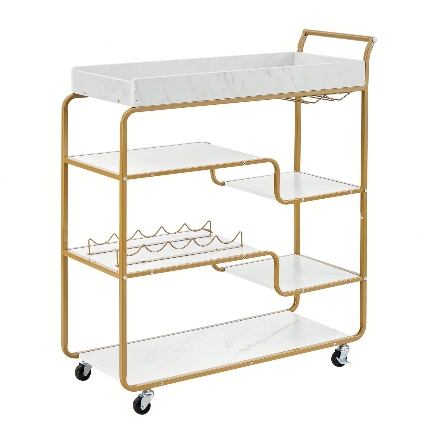 6-Tier Retro Style Bar Cart With Wine Rack And Glass Holder, Rolling Beverage Trolley For Kitchen And Living Room