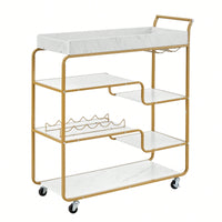 6-Tier Retro Style Bar Cart With Wine Rack And Glass Holder, Rolling Beverage Trolley For Kitchen And Living Room