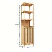 Bamboo Tall Slim Storage Cabinet With Shutter Door And 3 Tier Shelves For Living Room Kitchen And Bathroom Organization Natural