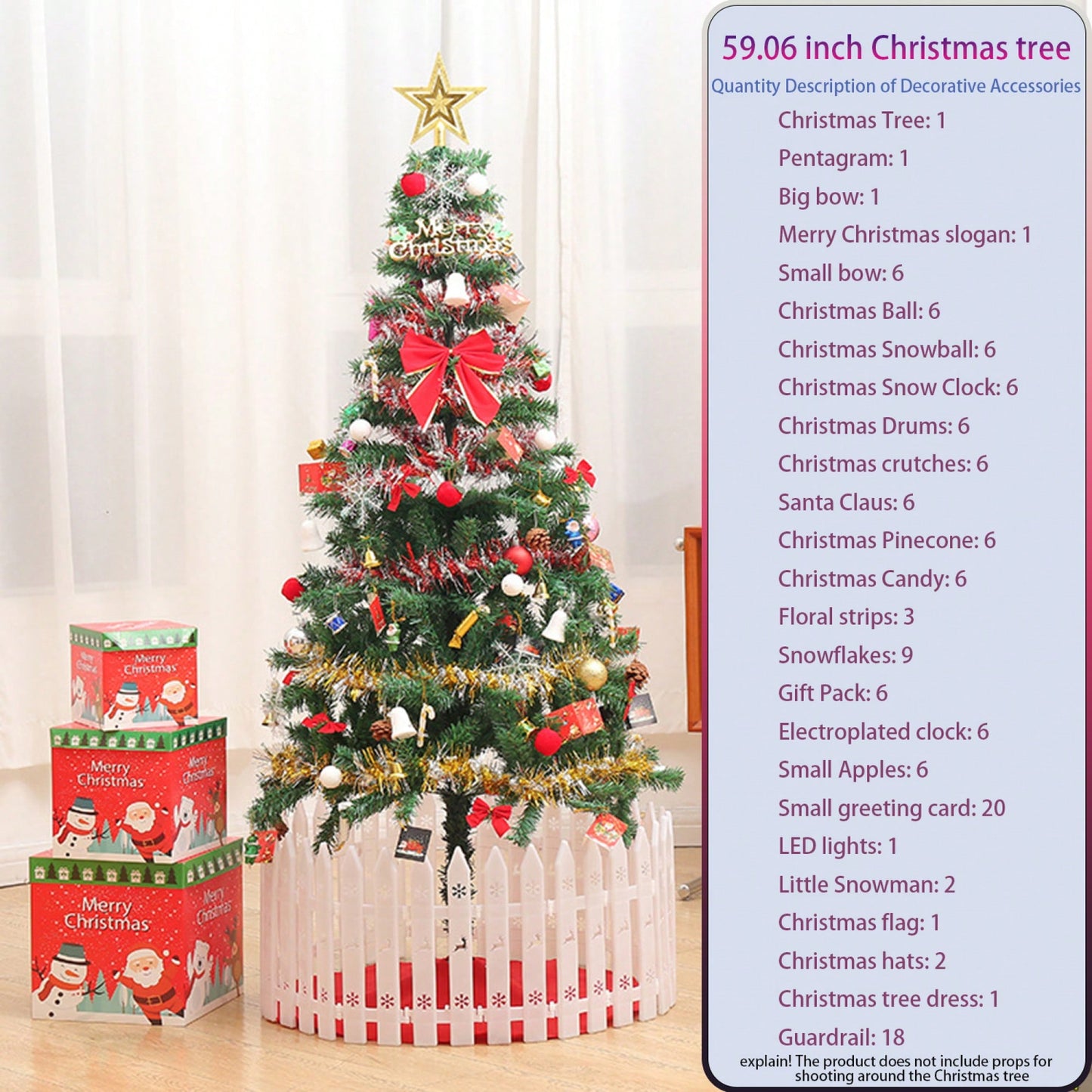 5ft Artificial Christmas Tree With Energy-Saving LED Lights And 109 Pendant Tree Skirts And Guardrails