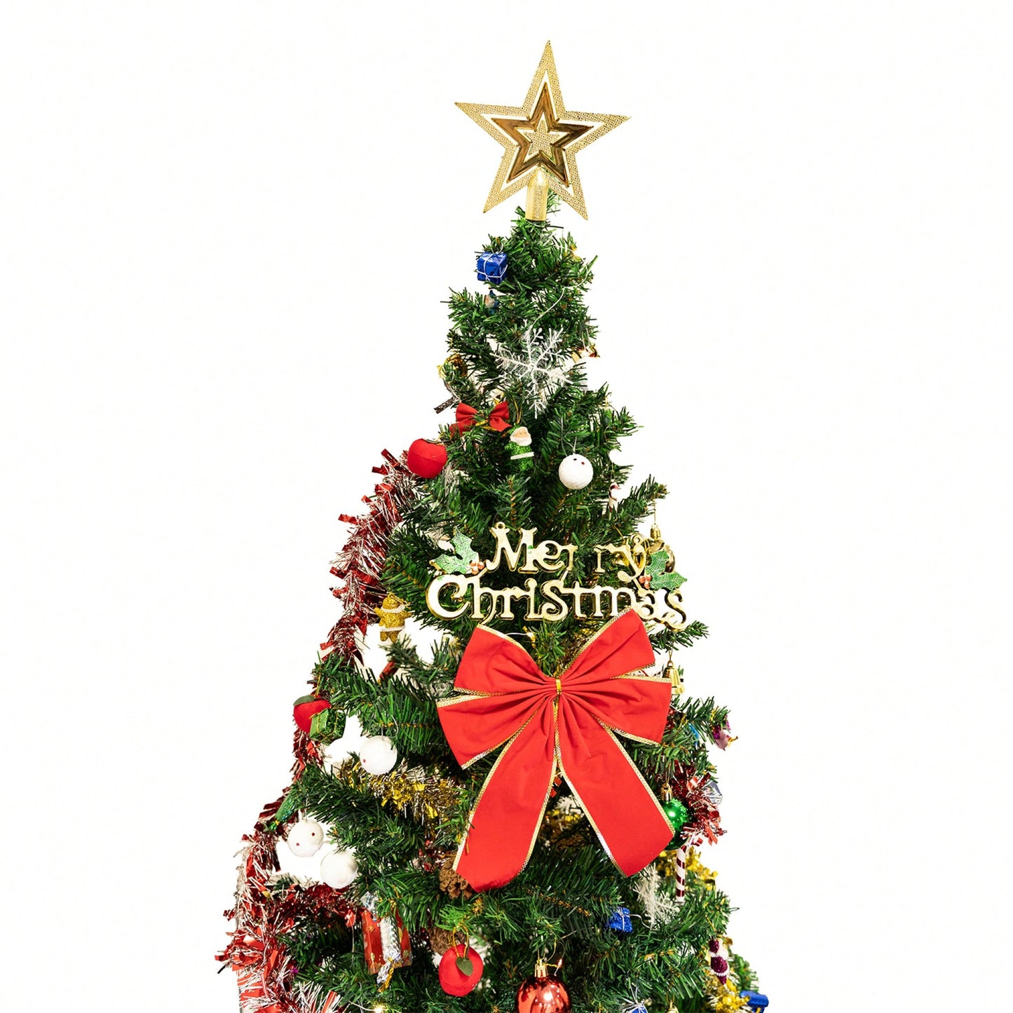 5ft Artificial Christmas Tree With Energy-Saving LED Lights And 109 Pendant Tree Skirts And Guardrails