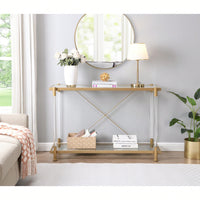 Elegant 43.31 Inch Golden Glass Console Table For Living Room And Bedroom - Stylish Acrylic Side Table