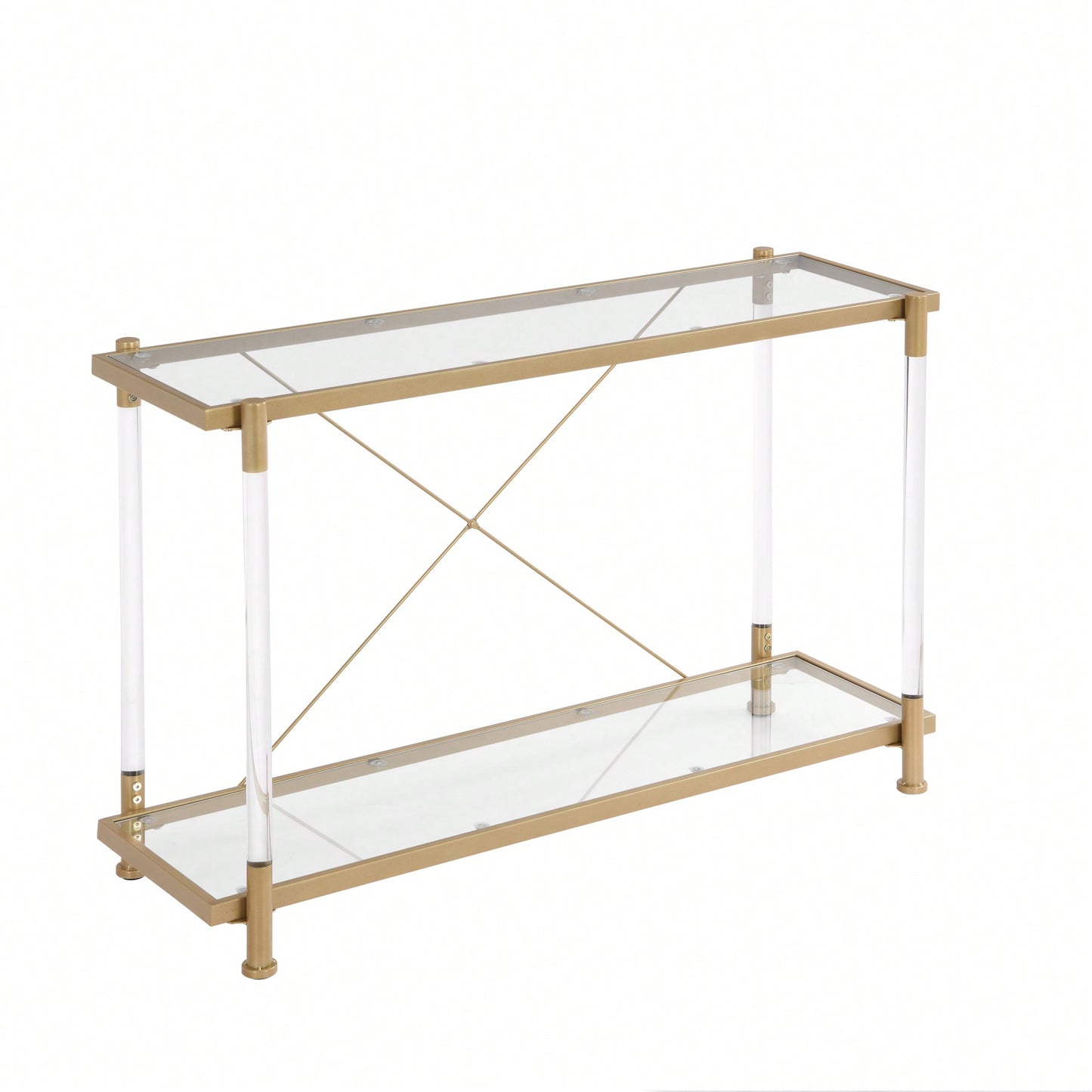 Elegant 43.31 Inch Golden Glass Console Table For Living Room And Bedroom - Stylish Acrylic Side Table