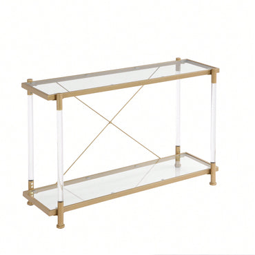 Elegant 43.31 Inch Golden Glass Console Table For Living Room And Bedroom - Stylish Acrylic Side Table