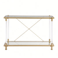 Elegant 43.31 Inch Golden Glass Console Table For Living Room And Bedroom - Stylish Acrylic Side Table