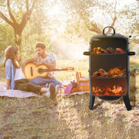 Outdoor Double-Layer Charcoal Wood Fired Braising And Smoking Grill Stove