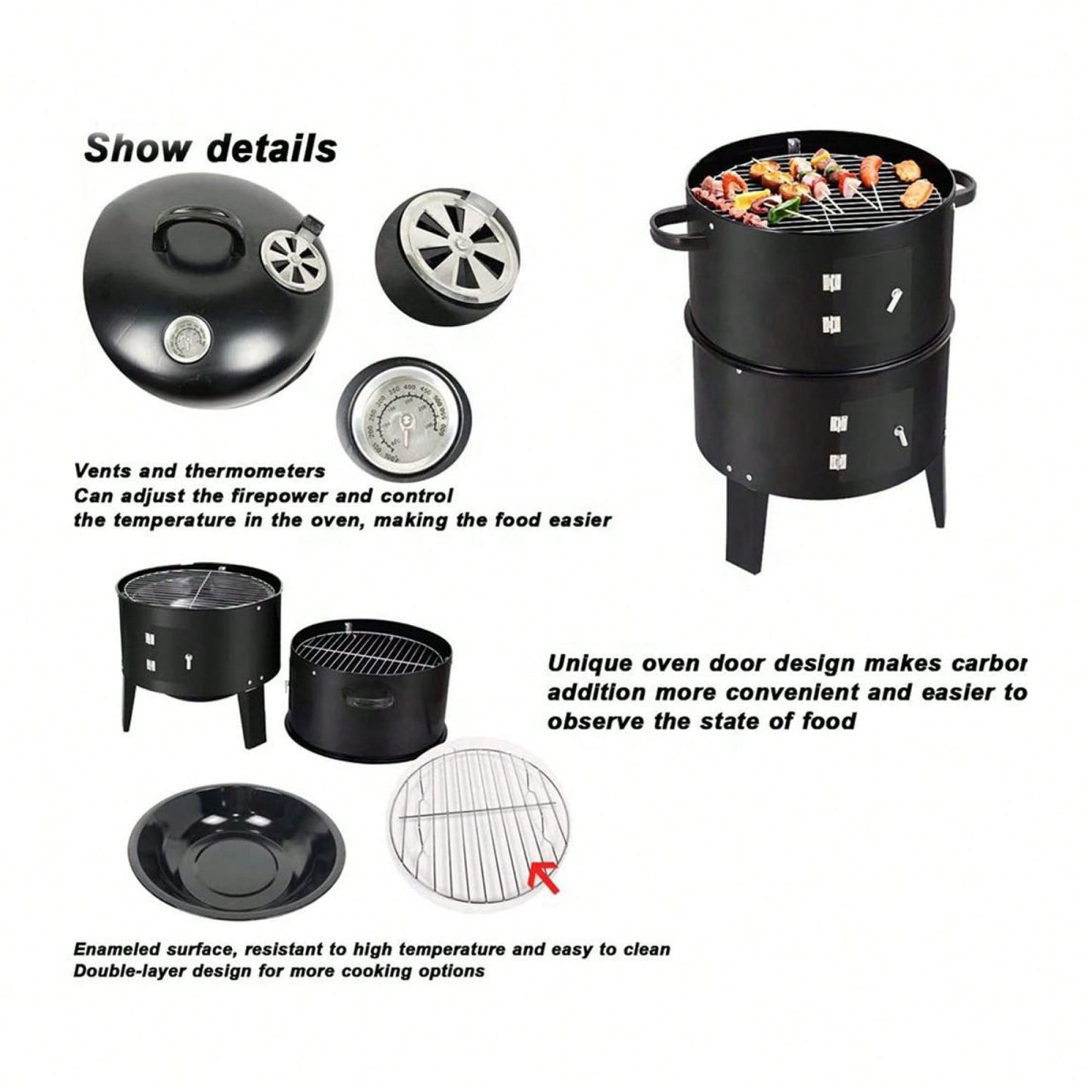 Outdoor Double-Layer Charcoal Wood Fired Braising And Smoking Grill Stove