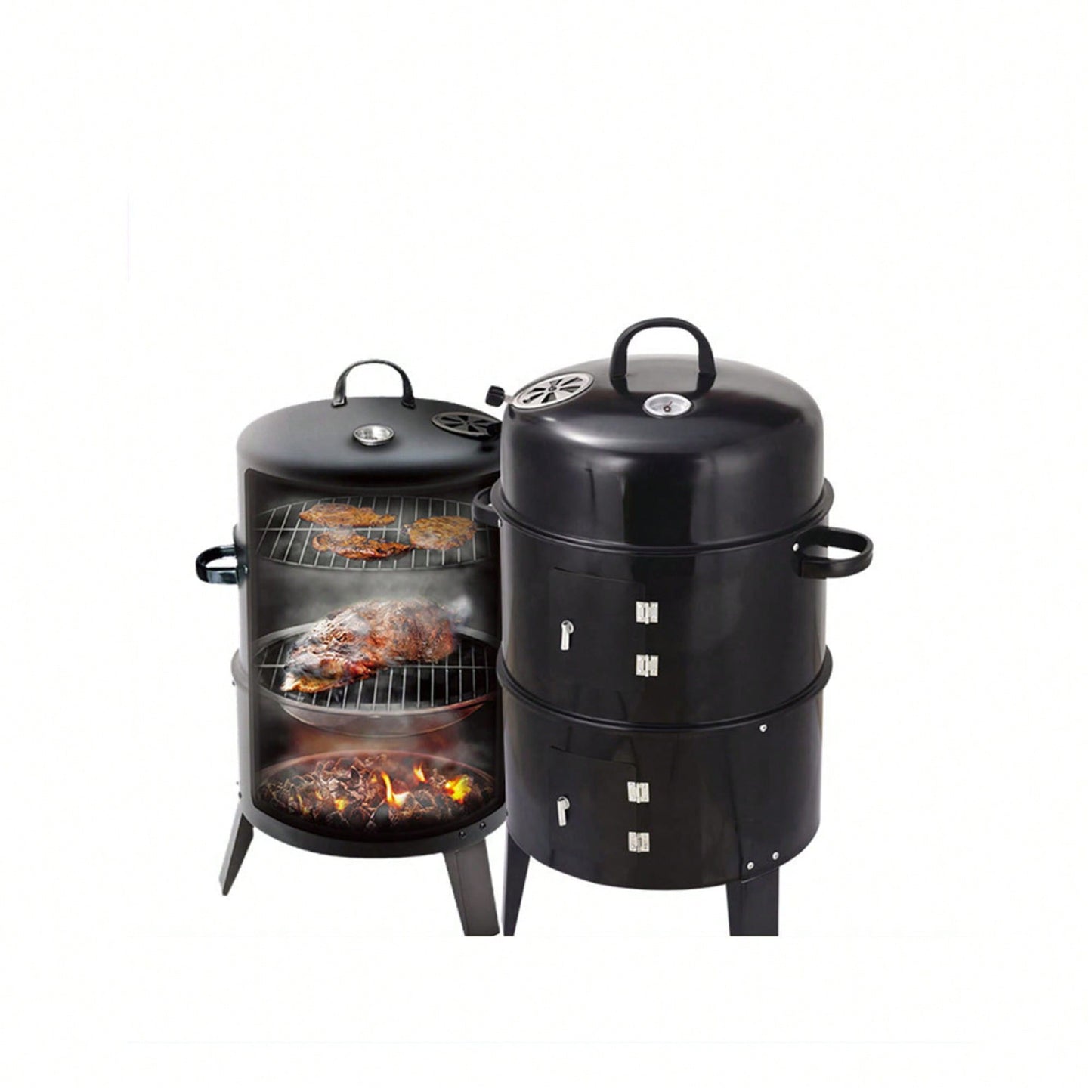 Outdoor Double-Layer Charcoal Wood Fired Braising And Smoking Grill Stove