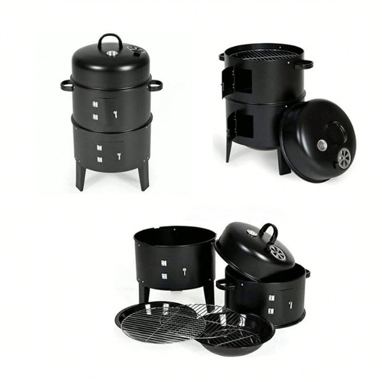 Outdoor Double-Layer Charcoal Wood Fired Braising And Smoking Grill Stove