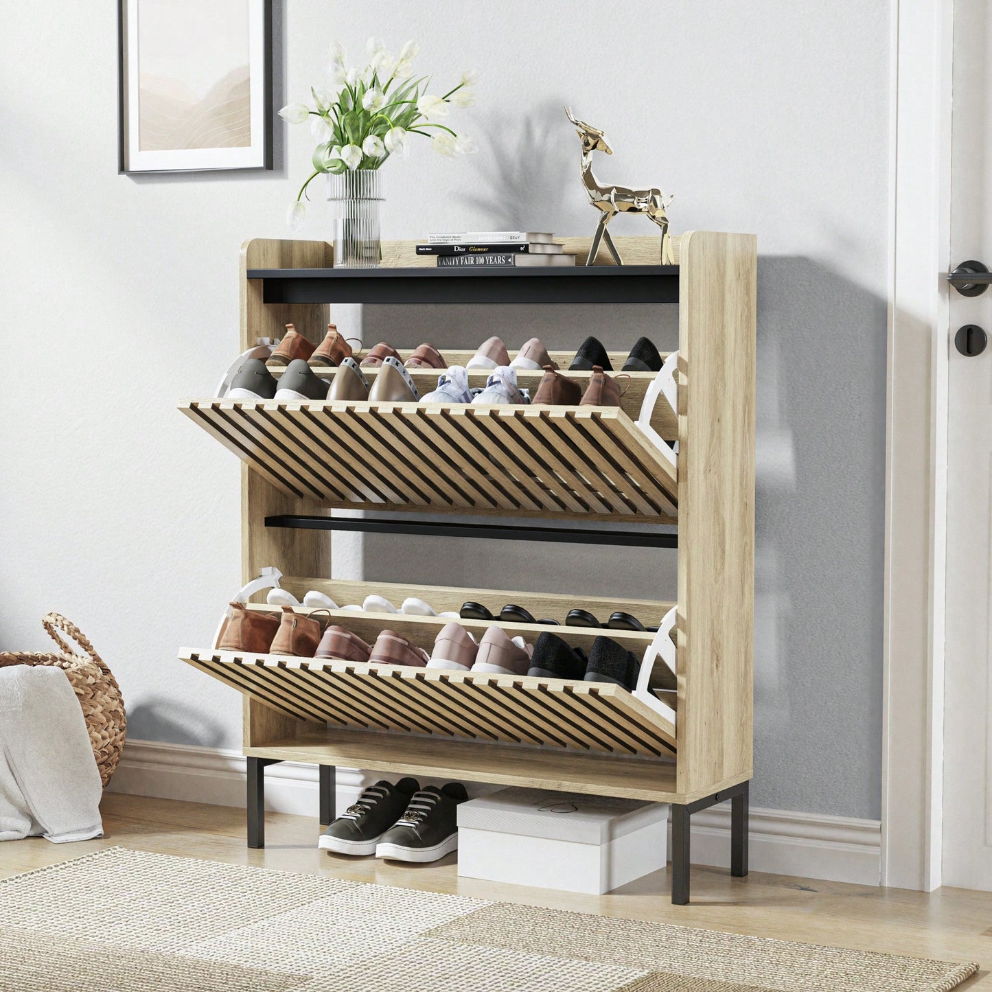 Multi-Layer Modern Minimalist Shoe Cabinet Storage Rack For Entryway Organization