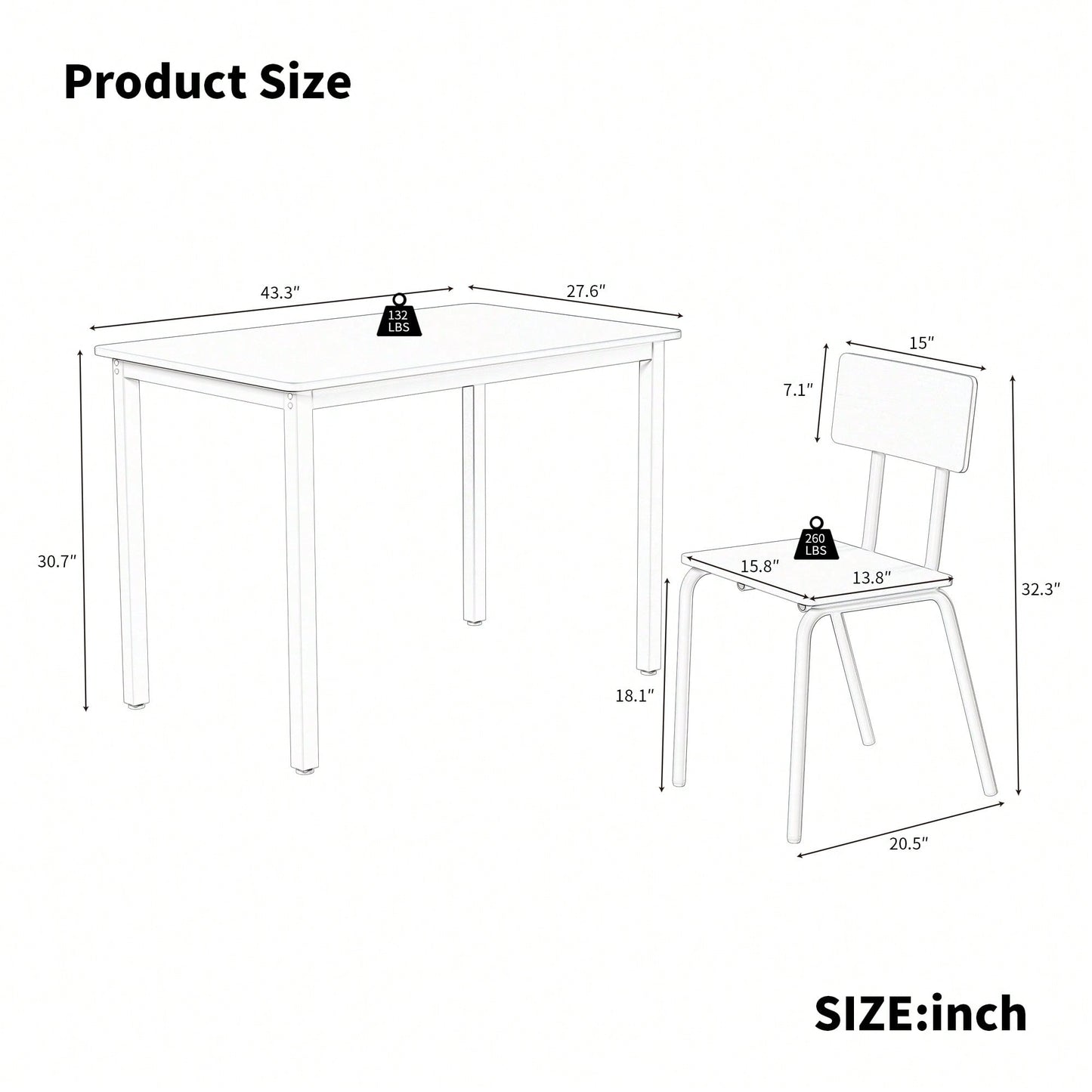 5-Piece Dining Table Set with 4 Chairs for Small Spaces 43 Inch Kitchen Table with Metal Frame and MDF Easy to Clean Dining Room Furniture