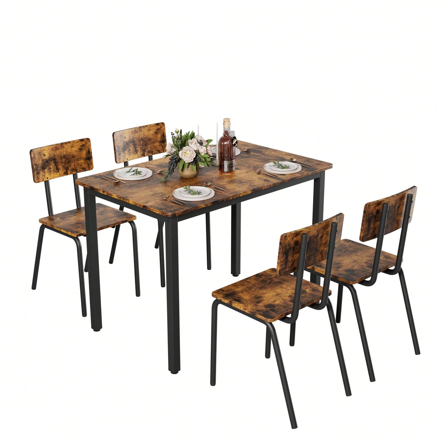 5-Piece Dining Table Set with 4 Chairs for Small Spaces 43 Inch Kitchen Table with Metal Frame and MDF Easy to Clean Dining Room Furniture