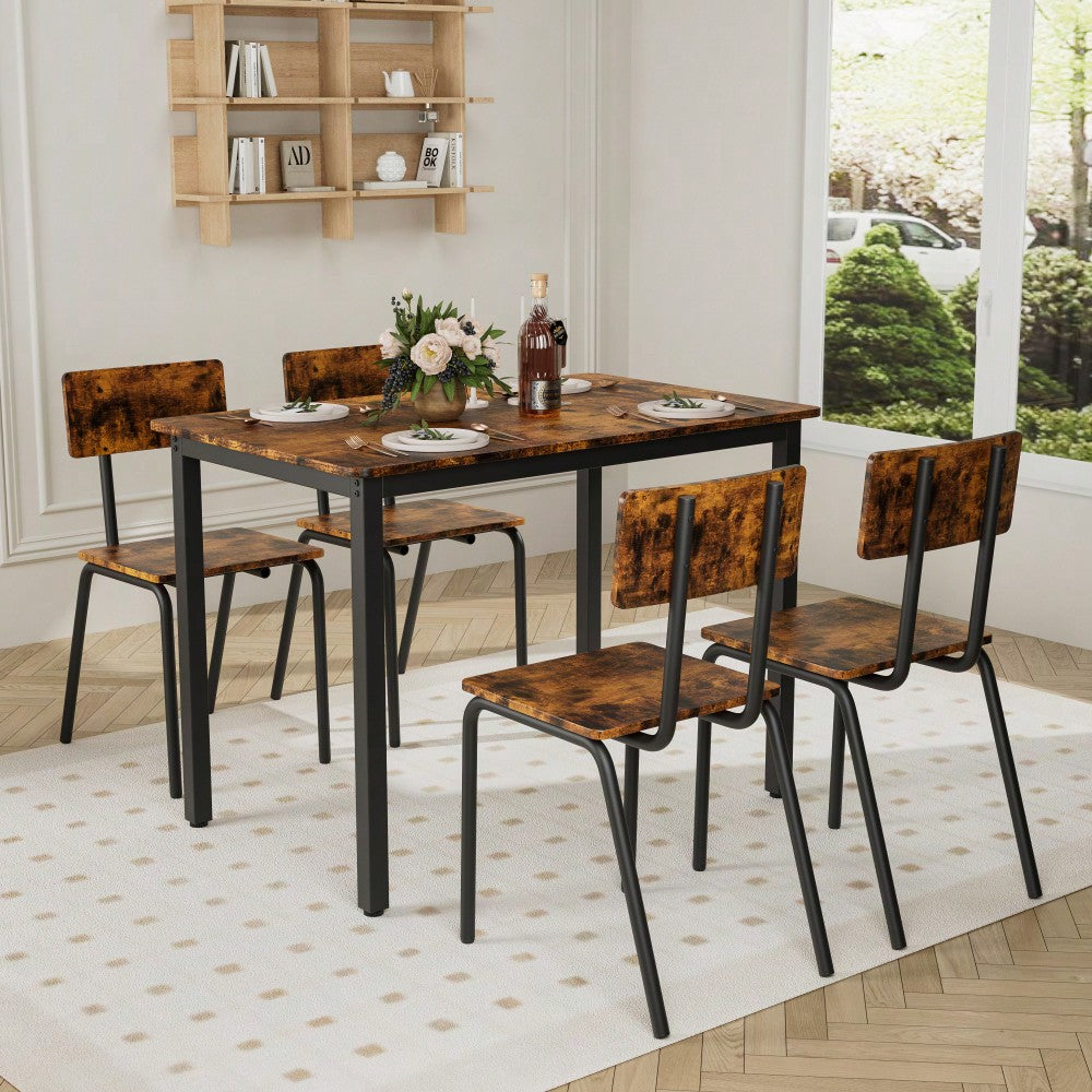 5-Piece Dining Table Set with 4 Chairs for Small Spaces 43 Inch Kitchen Table with Metal Frame and MDF Easy to Clean Dining Room Furniture