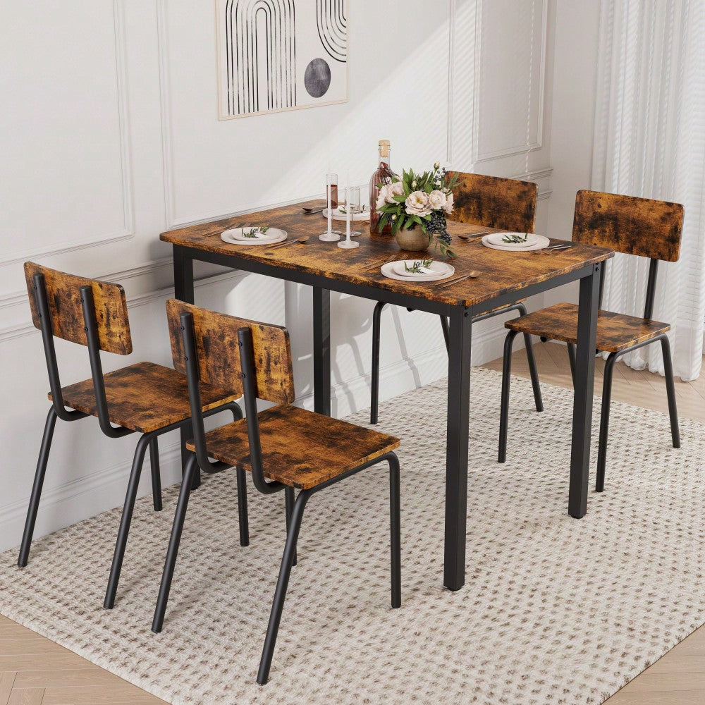5-Piece Dining Table Set with 4 Chairs for Small Spaces 43 Inch Kitchen Table with Metal Frame and MDF Easy to Clean Dining Room Furniture