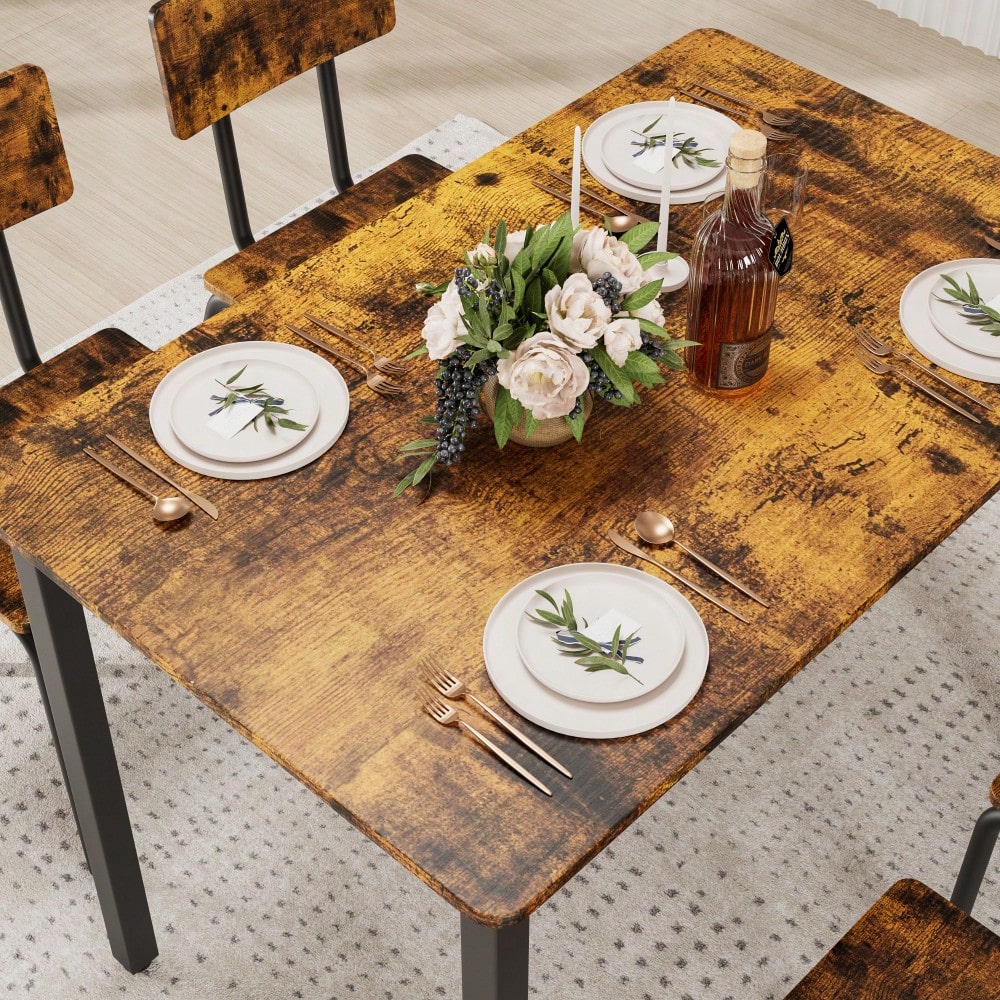 5-Piece Dining Table Set with 4 Chairs for Small Spaces 43 Inch Kitchen Table with Metal Frame and MDF Easy to Clean Dining Room Furniture