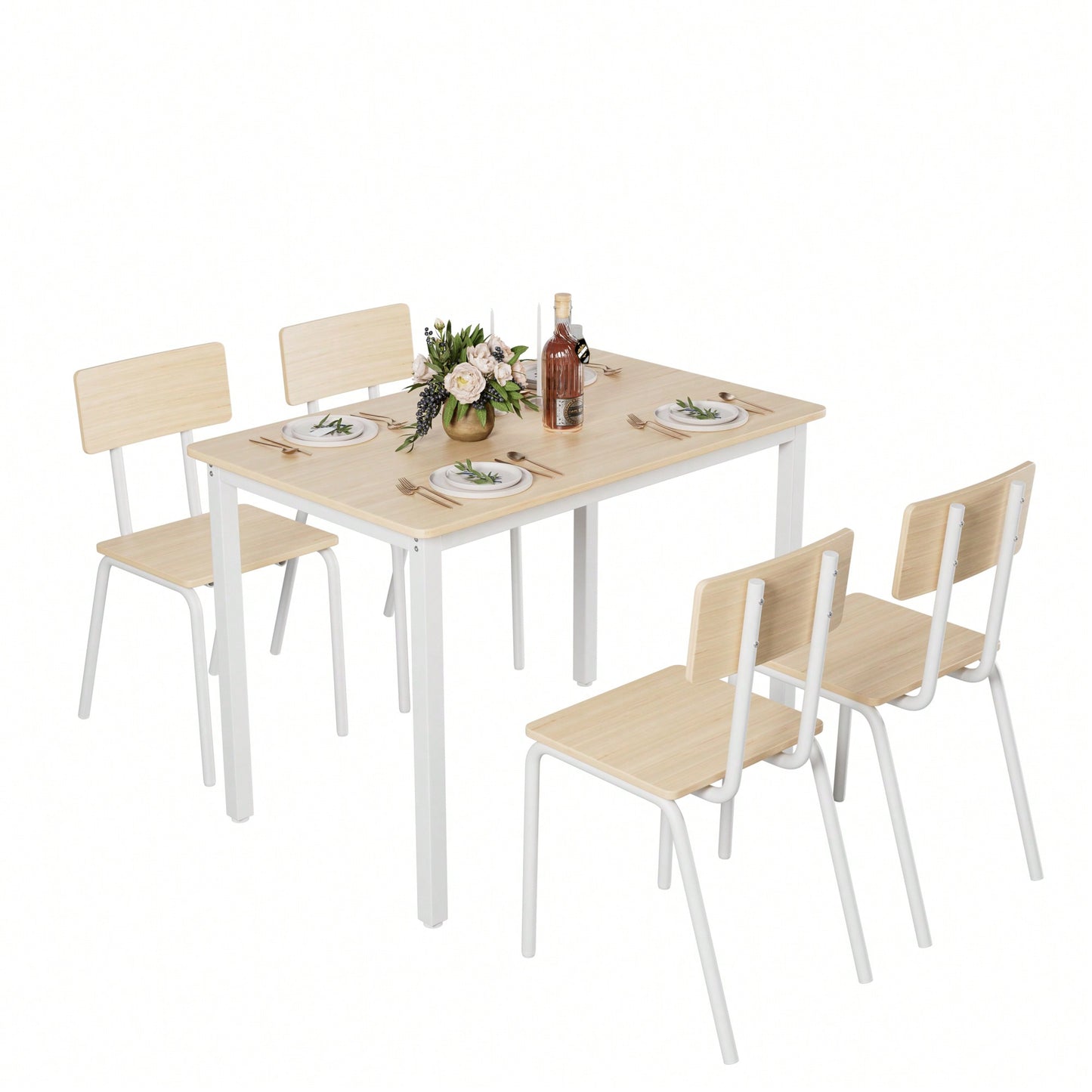 5-Piece Dining Table Set with 4 Chairs for Small Spaces 43 Inch Kitchen Table with Metal Frame and MDF Easy to Clean Dining Room Furniture