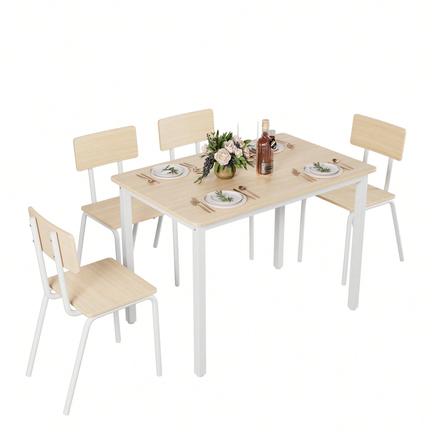 5-Piece Dining Table Set with 4 Chairs for Small Spaces 43 Inch Kitchen Table with Metal Frame and MDF Easy to Clean Dining Room Furniture