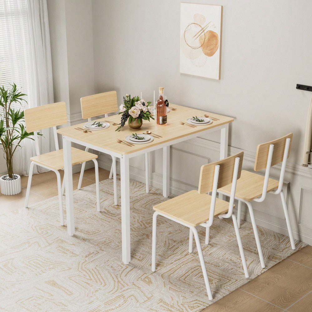 5-Piece Dining Table Set with 4 Chairs for Small Spaces 43 Inch Kitchen Table with Metal Frame and MDF Easy to Clean Dining Room Furniture