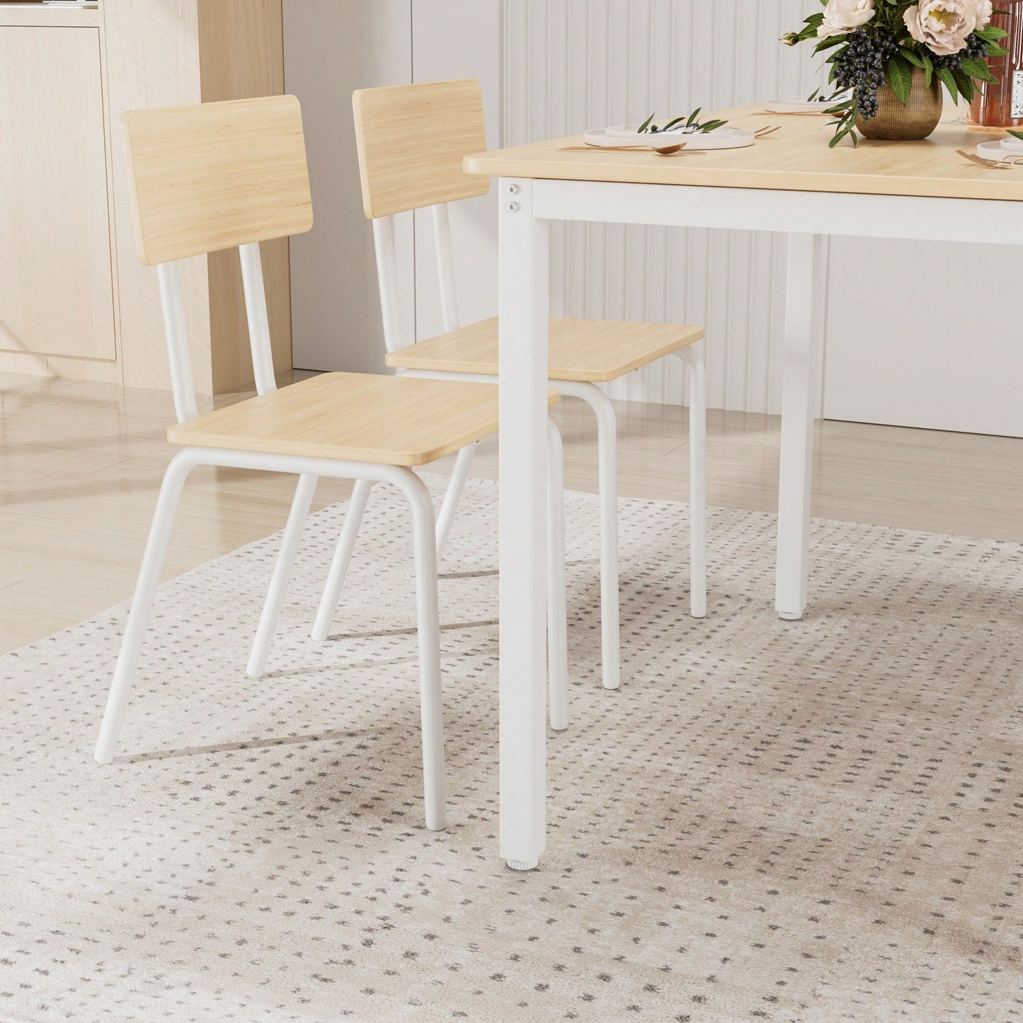 5-Piece Dining Table Set with 4 Chairs for Small Spaces 43 Inch Kitchen Table with Metal Frame and MDF Easy to Clean Dining Room Furniture