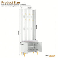 Modern Luxury 4-in-1 Hall Tree Entryway Bench with Cushion Adjustable Shelves Fluted Doors Coat Rack and 8 Gold Hooks Black
