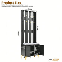 Modern Luxury 4-in-1 Hall Tree Entryway Bench with Cushion Adjustable Shelves Fluted Doors Coat Rack and 8 Gold Hooks Black