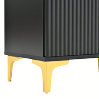 Modern Luxury 4-in-1 Hall Tree Entryway Bench with Cushion Adjustable Shelves Fluted Doors Coat Rack and 8 Gold Hooks Black
