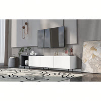 Modern Extendable TV Stand For 80 Inch And Larger TVs Stylish Black And White Design