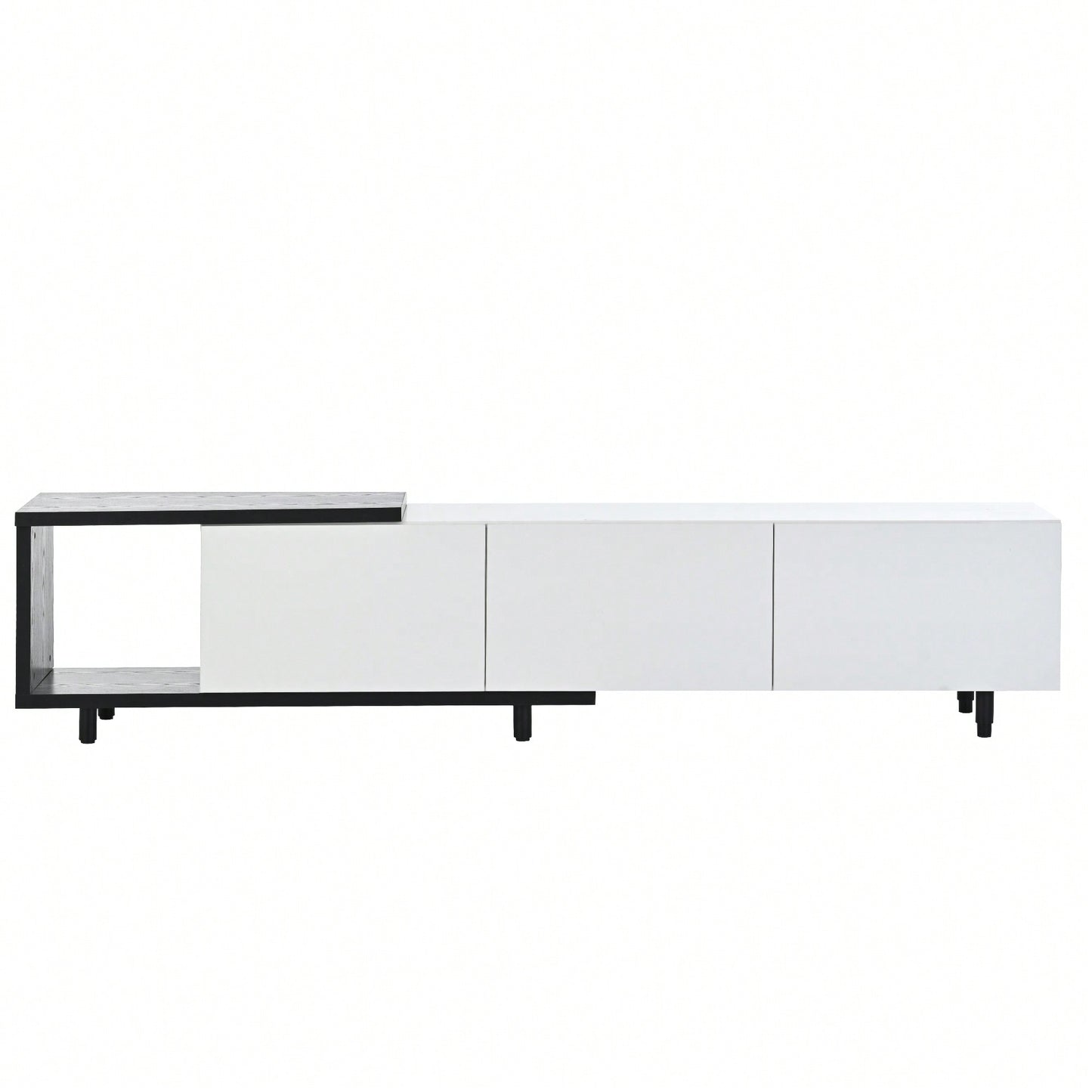 Modern Extendable TV Stand For 80 Inch And Larger TVs Stylish Black And White Design