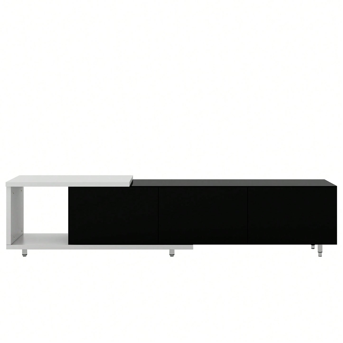 Modern Extendable TV Stand For 80 Inch And Larger TVs Stylish Black And White Design