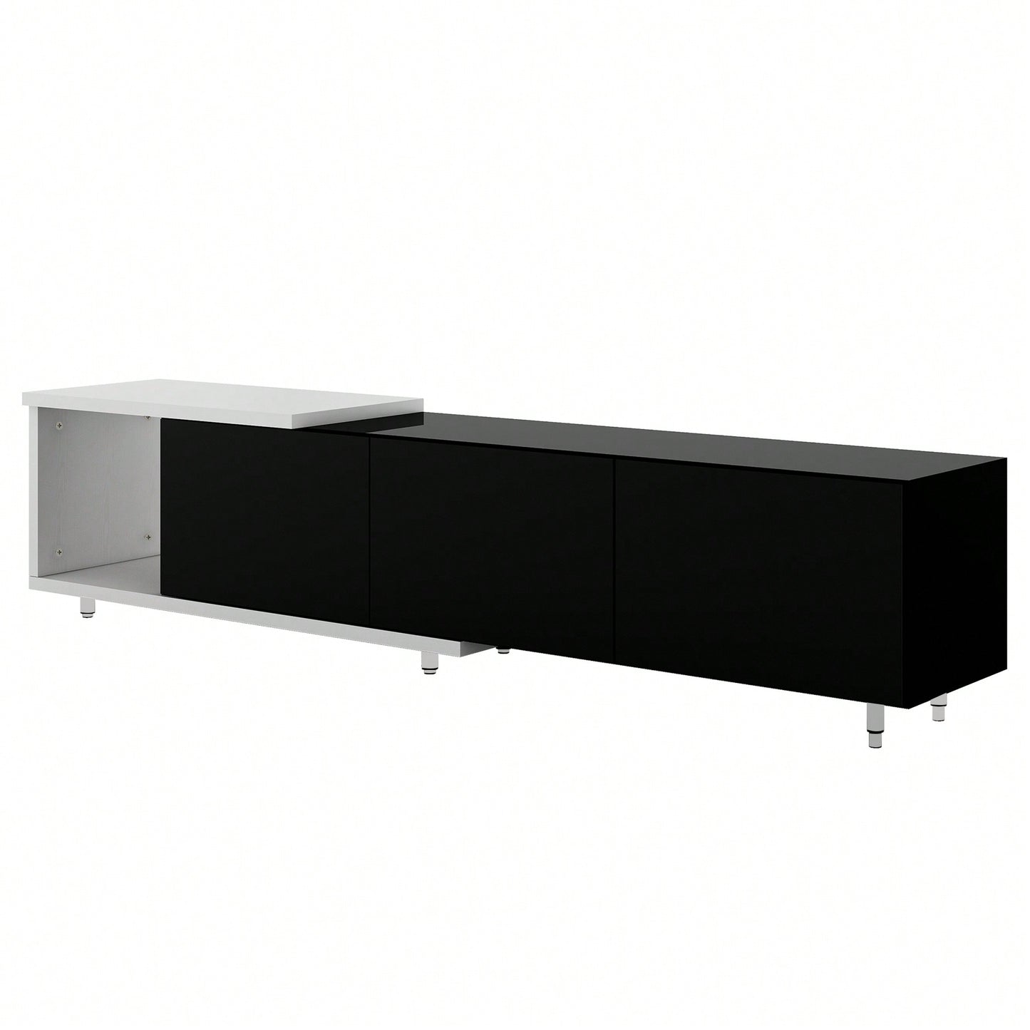 Modern Extendable TV Stand For 80 Inch And Larger TVs Stylish Black And White Design