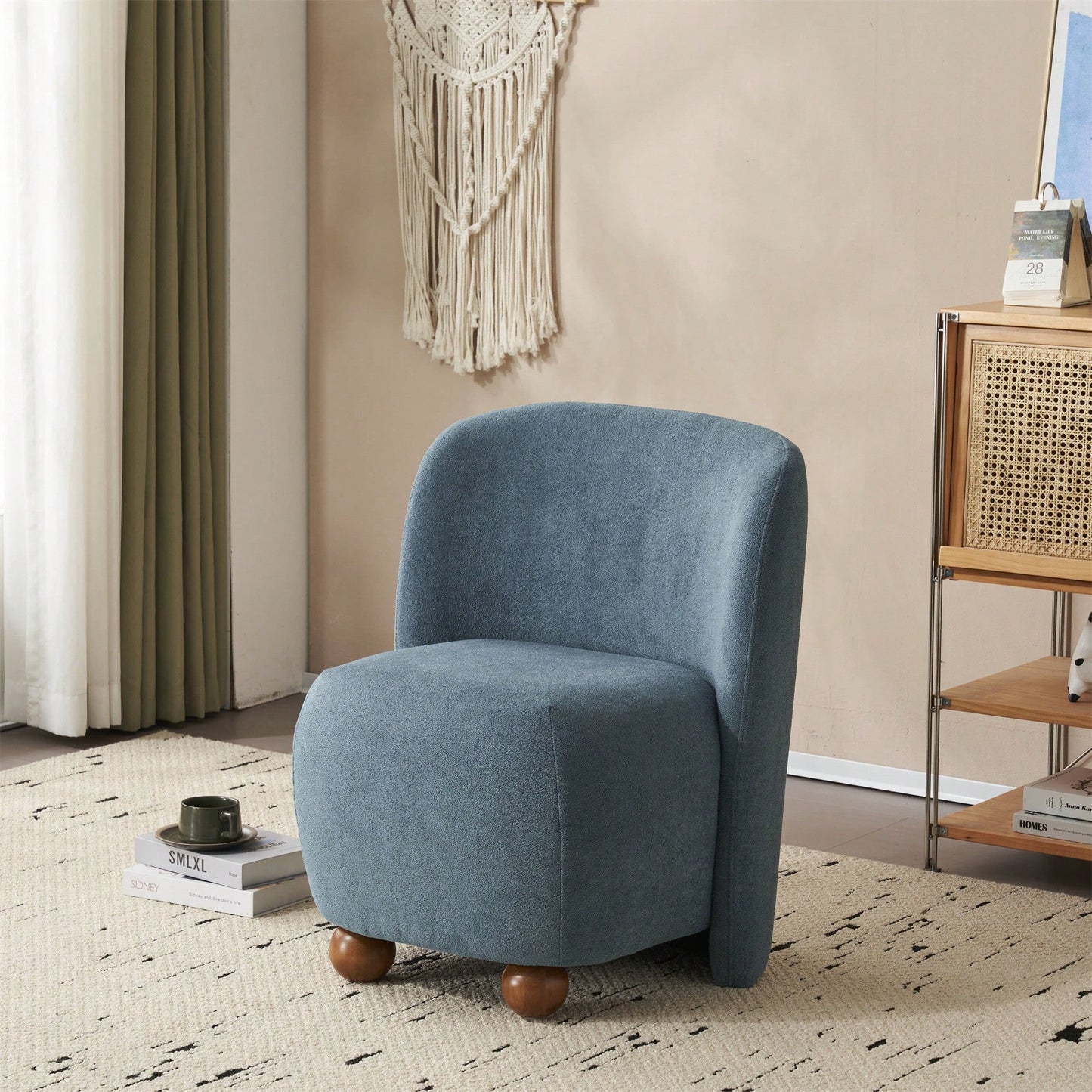 Ultra-Soft Low-Back Armless Accent Chair with Skin-Friendly Upholstery and Round Pine Wood Feet for Small Spaces Bedroom Office Blue