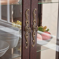 Lighted Glass Display Cabinet With Adjustable Shelves Dark Cherry Wine Storage Sideboard With 2 Doors And 1 Drawer