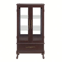 Lighted Glass Display Cabinet With Adjustable Shelves Dark Cherry Wine Storage Sideboard With 2 Doors And 1 Drawer