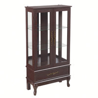 Lighted Glass Display Cabinet With Adjustable Shelves Dark Cherry Wine Storage Sideboard With 2 Doors And 1 Drawer