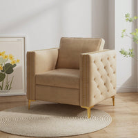 Elegant Beige Velvet Upholstered Accent Chair With Metal Legs For Living Room