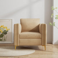 Elegant Beige Velvet Upholstered Accent Chair With Metal Legs For Living Room