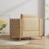 Elegant Beige Velvet Upholstered Accent Chair With Metal Legs For Living Room