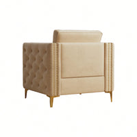 Elegant Beige Velvet Upholstered Accent Chair With Metal Legs For Living Room